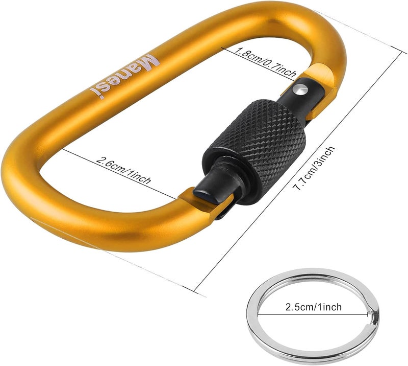Manesi 10 Pack Aluminum D Ring Key Rings Clips Locking Carabiner for Camping Fishing and Outdoor Use，Clips with Screw Gate Multicolored - Image 2